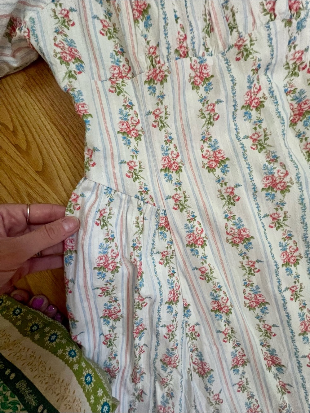 Floral Puff Sleeve Maxi Dress - White with Pink & Blue Floral Print - Picture 4 of 11